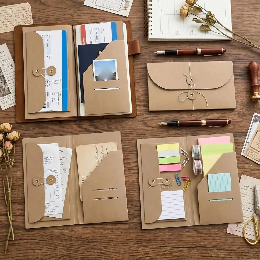 4 Pcs Durable Simple Kraft Paper Pockets Practical Brown Bill Bag Vintage Document Storage Pouch Stamp Ticket