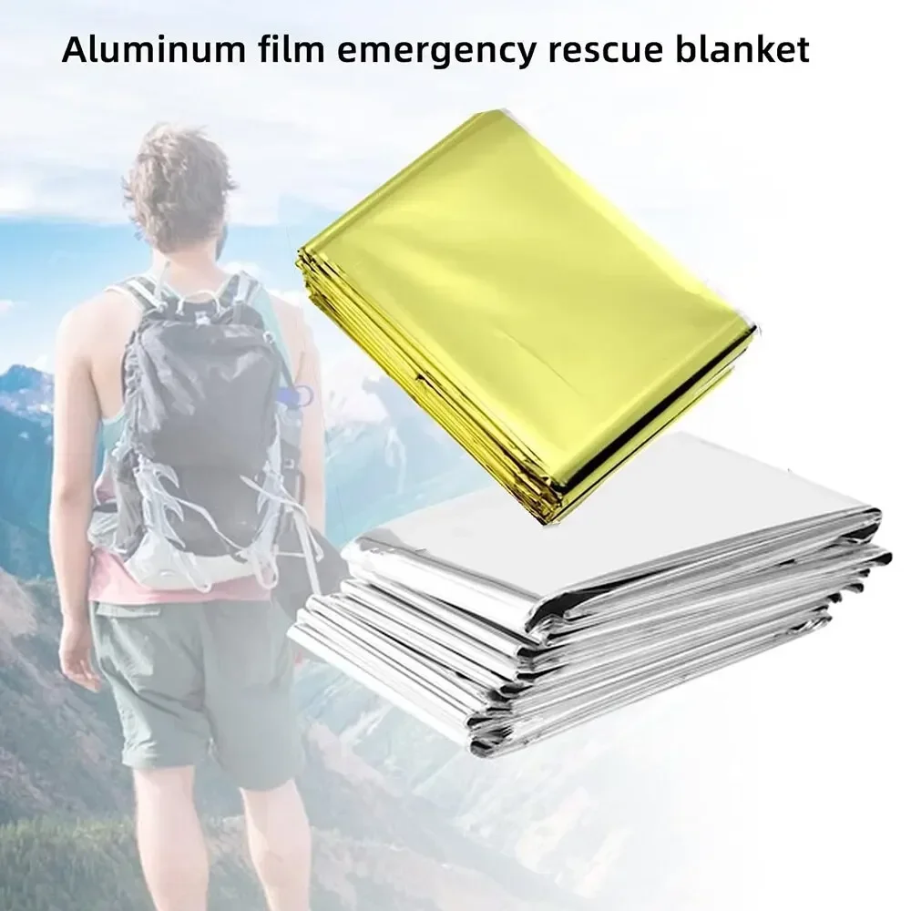 Lightweight Folding Emergency Poncho Thermal Blanket Windproof Sunshade Reusable Camping Survival Ma