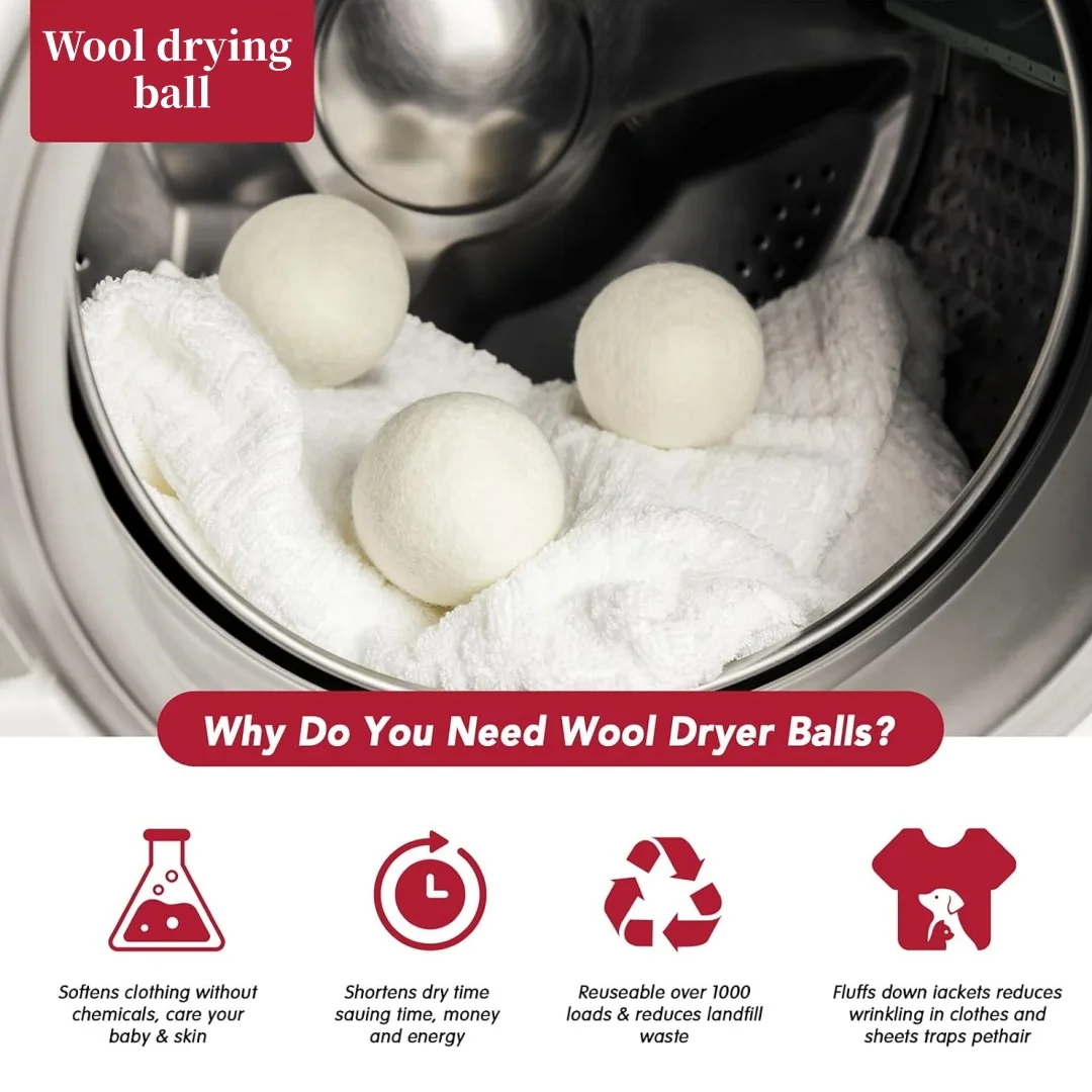 Wool drying ball，organic non chemical fabric softener，safe and hypoallergenic for infants，reduces static electricity and wrinkle