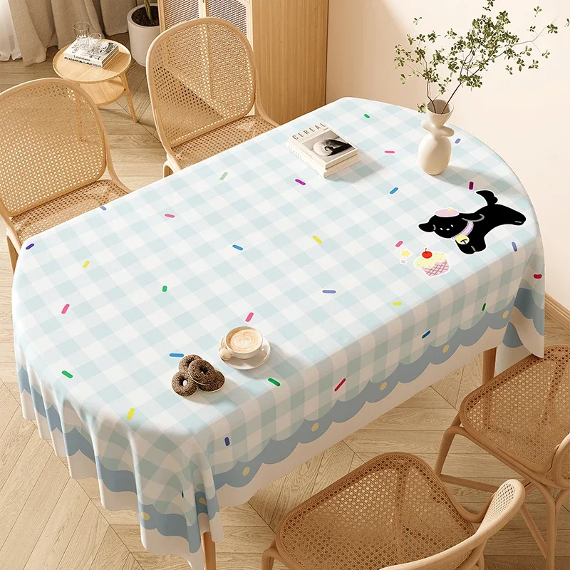 Cartoon Plaid Pvc Waterproof Tablecloth Wipable Anti-Stain Dining Table Decoration Anti-Scratch Rectangular Coffee Table Cloths