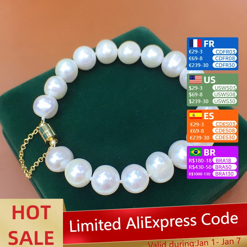 Natural Pearl Bracelet Women's White Beads Micro-flawed Powder Beads Special-shaped Beads 8-9mm Magnetic Chain Buckle