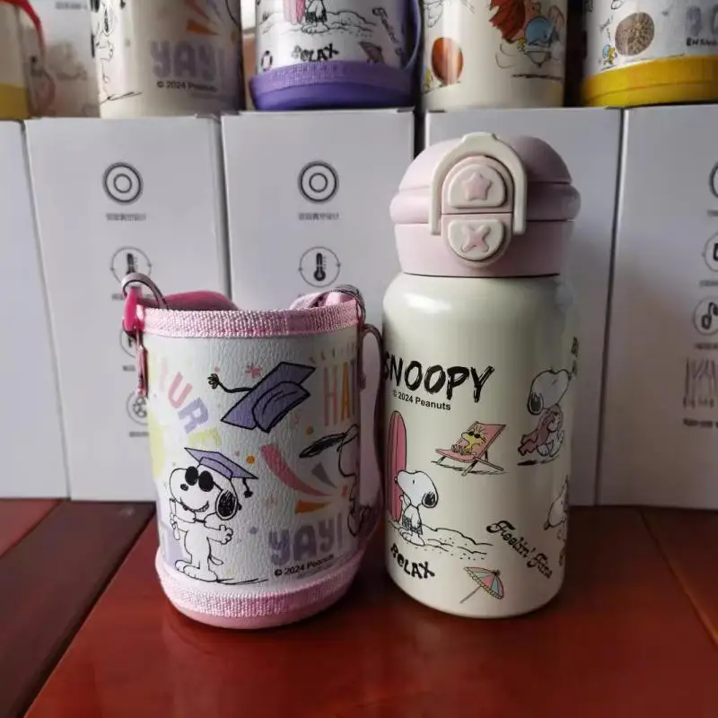 New Snoopy Cartoon Cute Children's Pot Insulated Cup 316 Stainless Steel Student Water Cup Double Drinking Straw Cup