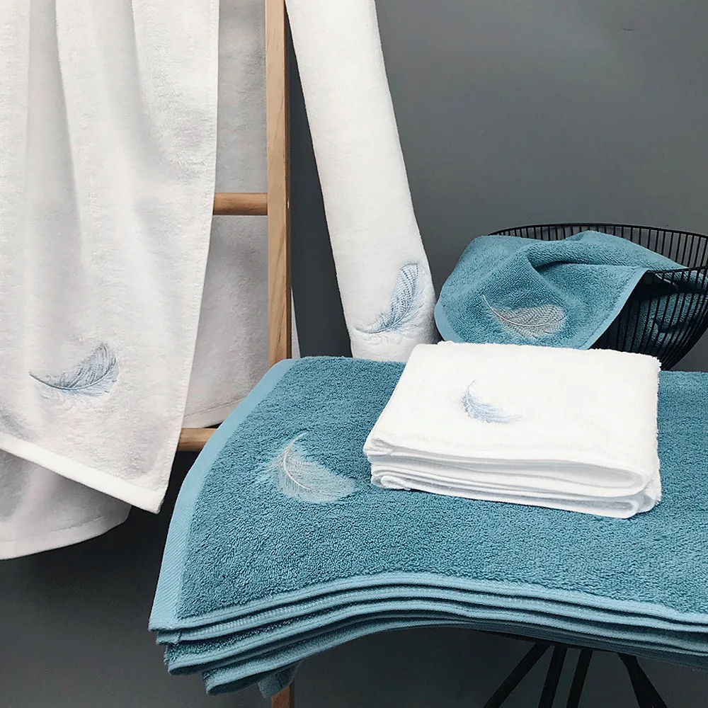Feather embroidery face Towels big bath towel  cotton hotel thickened wash towel set Strong water absorption 76x150cm