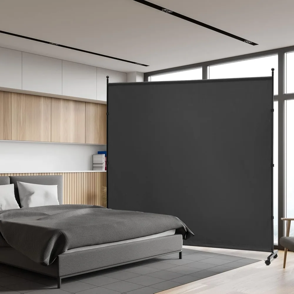 6FT Rolling Fabric Room Divider with Wheels for Home Office Privacy, Freestanding Partition Screen in Black