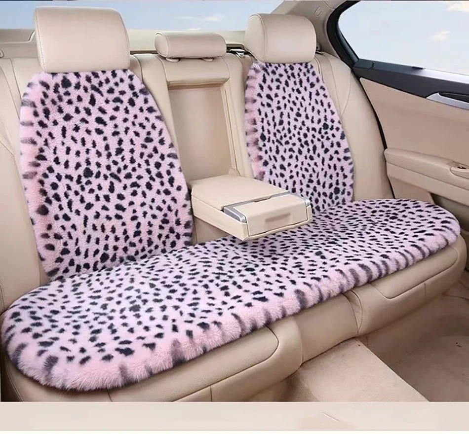 Winter Warm Thickened Faux Fur Car Seat Cover Artificial Faux Sheepskin Auto Seat Covers Leopard pattern Cushion Universal Fit