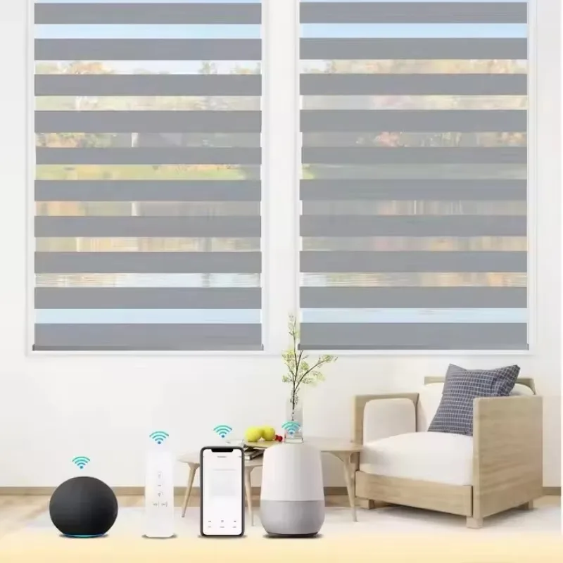 100% Blackout Day Night Dual Shade Zebra Blinds, WiFi APP Remote Control Smart Motorized Window Shades for Home Interior