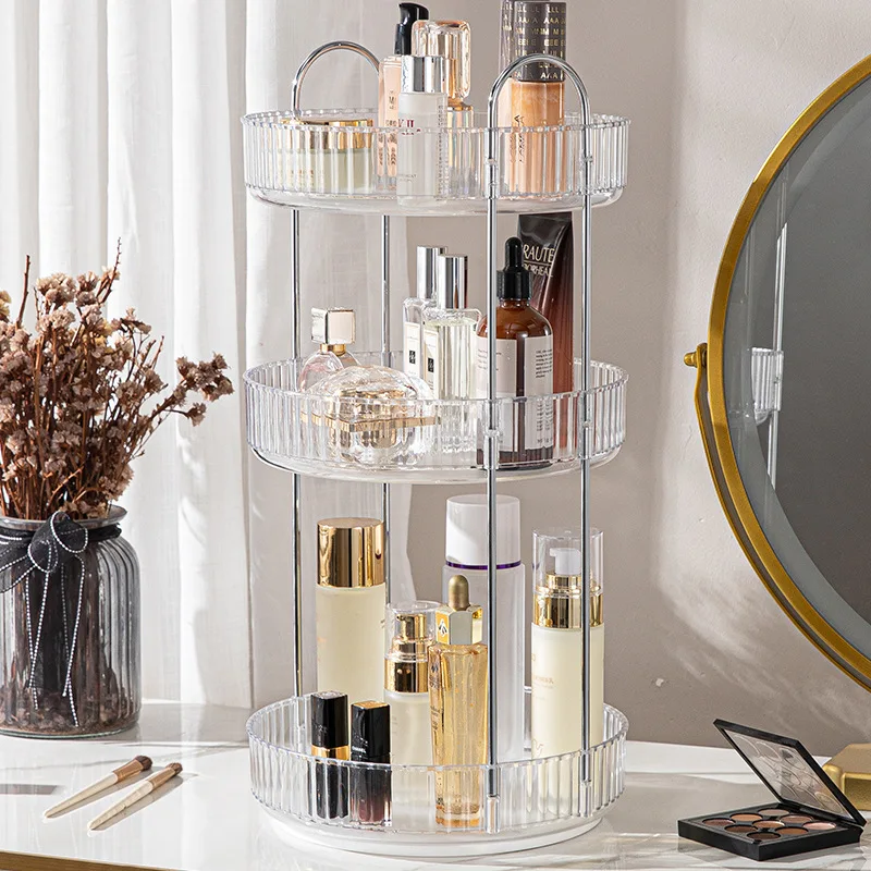 2/3 Layers Light Luxury Makeup Organizer 360ยฐ Rotating Desktop Cosmetic Storage Shelf Skincare Rack Bathroom Accessories