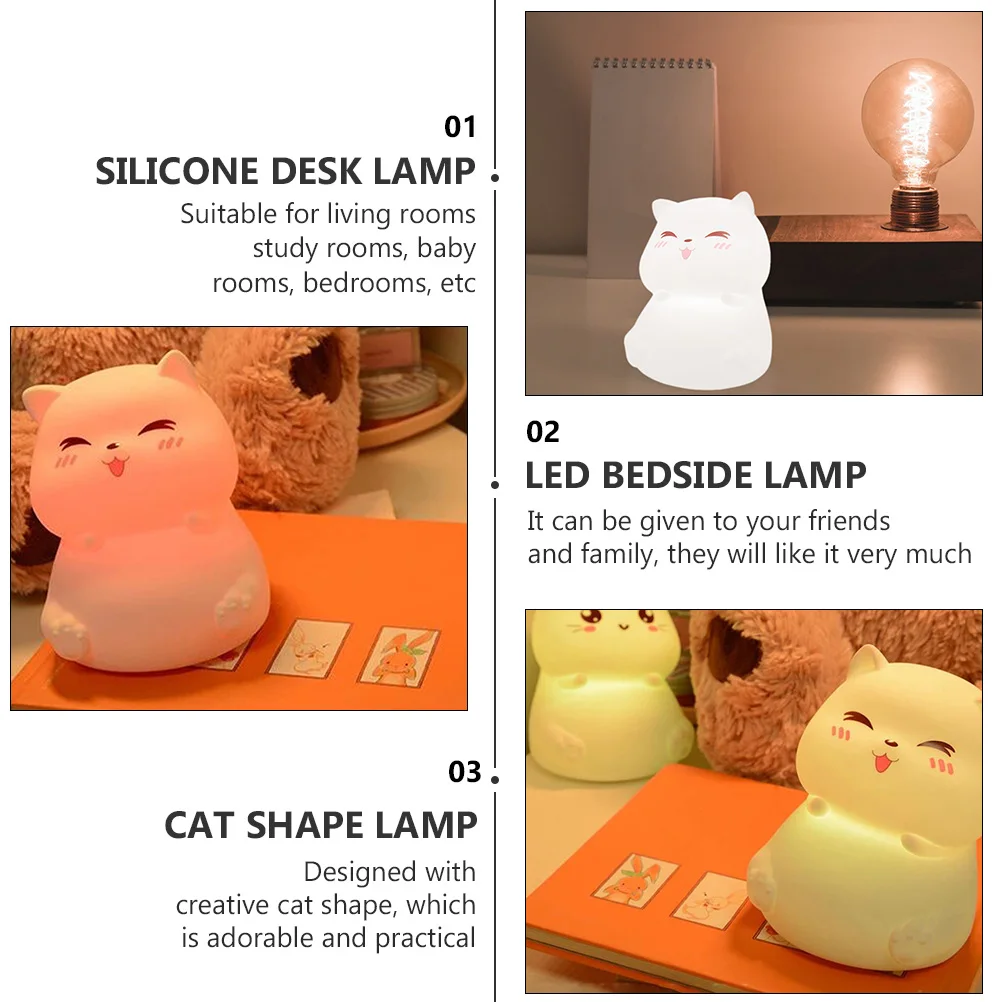 

1 pc Silicone Cat Shape Led Bedside Lamp Night Light Decorative Household Light For Bedroom Study Room Perfect Gift