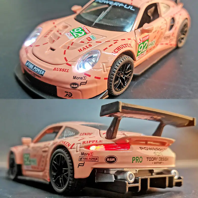 1:32 911-RSR Alloy Racing Car Model Diecasts Metal Sports Vehicles Car Model Collection Simulation Childrens Toys Gift