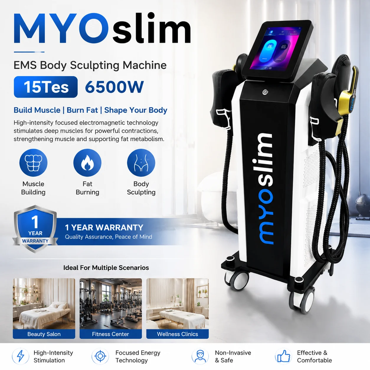 EMS Muscle Stimulator Body Sculpting Machine HI-EMT Fat Burner Weight Loss Muscle Toning 6500W for Professional Gym Training