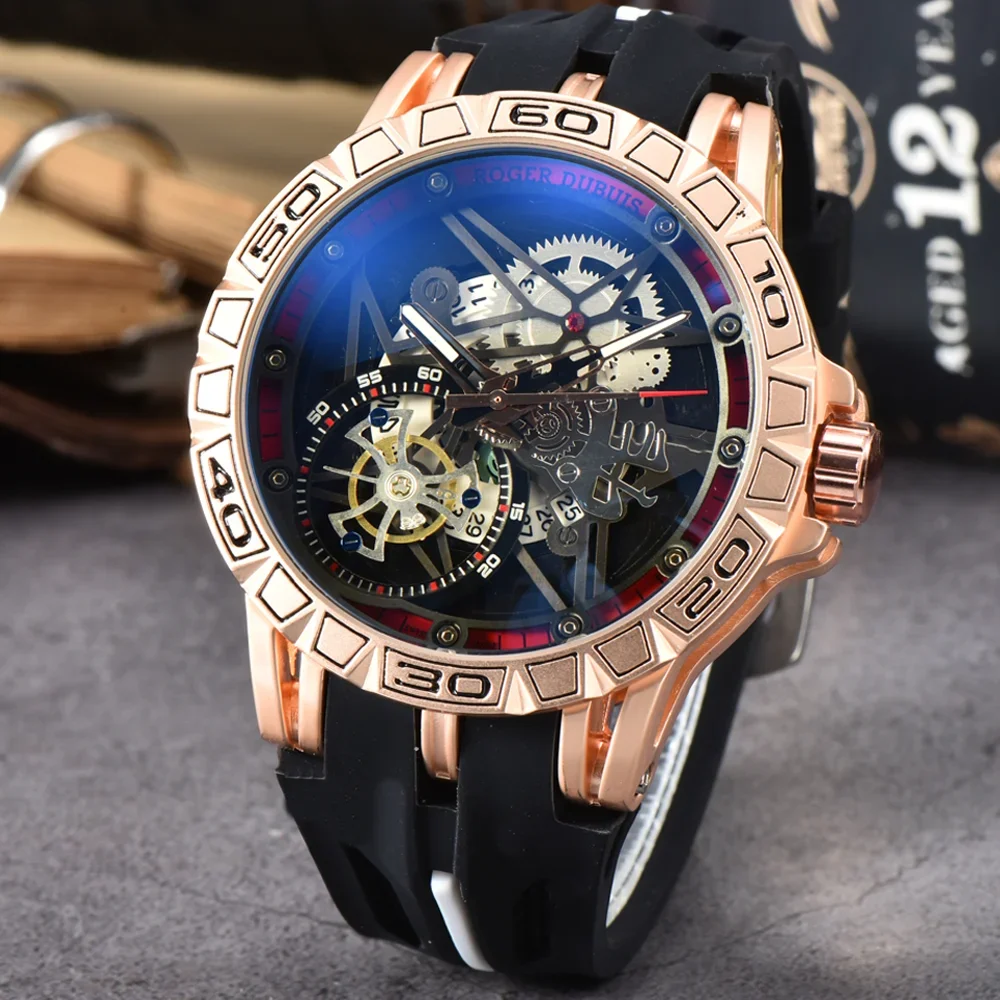 New Roger Top Quality Original Brand Watches For Mens Big Dial Luxury Fashion Quartz Wristwatch Classic Sports AAA+ Male Clocks