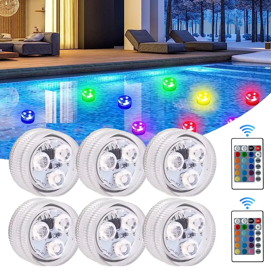 Underwater Lights 3LED Submersible Pool Lights with Remote Control Swimming Pool Light Underwater Color changing Night Lamp