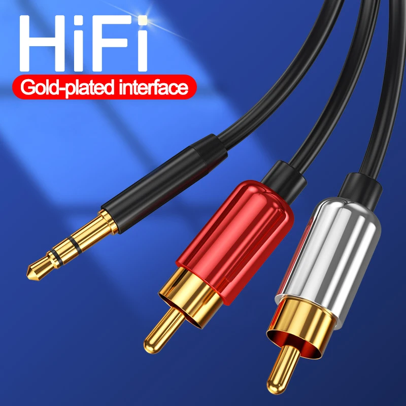 1 To 2 RCA Audio Cable Jack 3.5 mm to 2RCA Male L/R For Mi Note 10 Lite CC9 A3 F1 F2 Pro Redmi NotePhone Connect audio amplifier