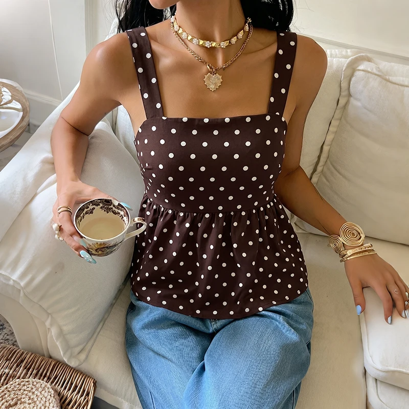 2026 New Design Polka Dot Strapless Backless Lacing A-Line Sleeveless Blouse Summer Dress