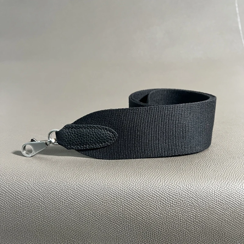 Noir Togo 5cm Wide Canvas belt Steel Buckle Genuine Leather Hand Sewn Suitable For Kelly Bags, Shoulder Straps, Bag Accessories