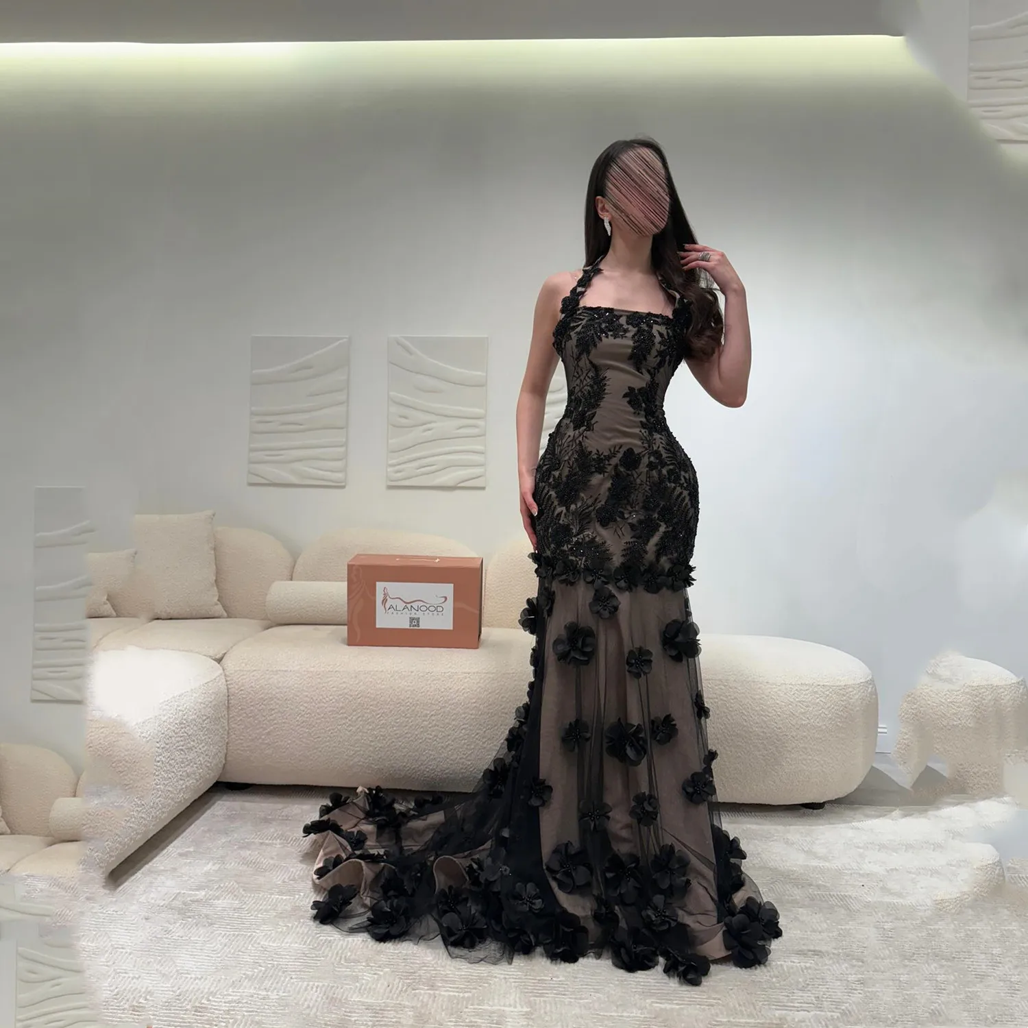 Lorrtta Festliche Abendkleider Gala-Kleider Elegante Partykleider 2025 Meerjungfrau-Stil Maßgeschneidert Schwarz mit Schleppe