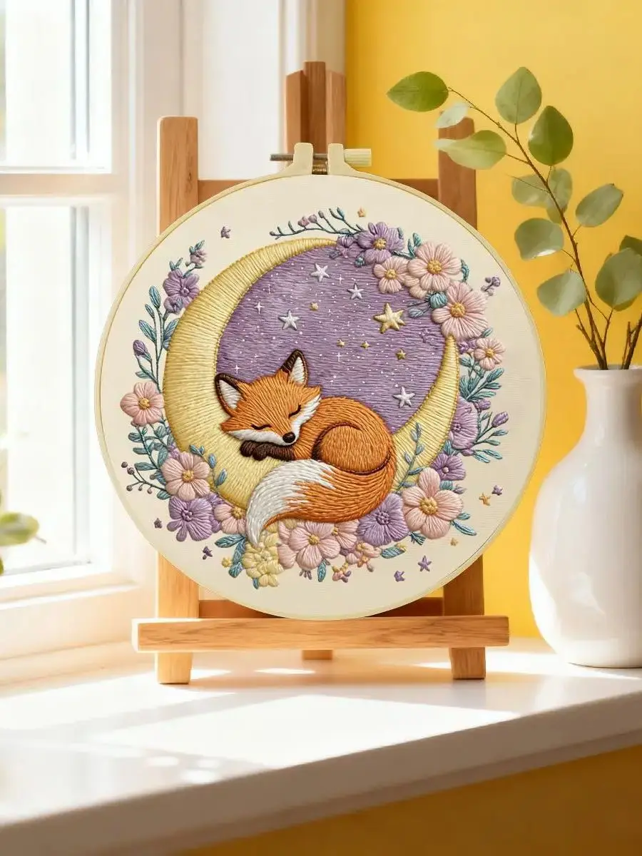 1 Stück 20X20CM/15X15CM 7,87/6,3 Zoll Tier - Fuchs Stickerei Starter-Kit DIY-Kit DIY-Stickerei-Set Handarbeiten Nadelkunst – Detail 6