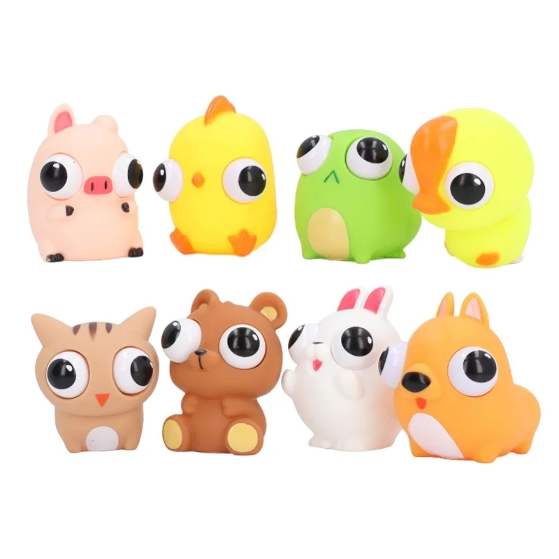 

8pcs Cartoon Squeeze Toy Eyes Opening Stress Anxiety Relive Animal Squeezing Sensory Toy For Kids