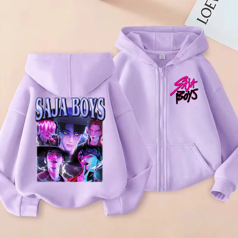 Saja Boys Kpop شيطان الصيادين هوديي فتاة صبي زمم بلوزات الاطفال سترة أنيقة تحمل شعار لعبة البيسبول سستة هودي ملابس الأطفال بلايز عادية