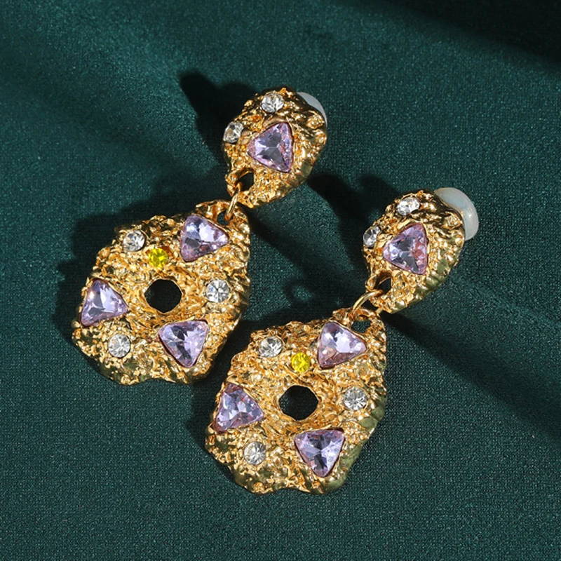 

Vintage Purple Gold Color Drop Earrings Elegant Crystal Jewelry Rhinestone Luxury Accessories Woman Daily Formal Occasions 2025