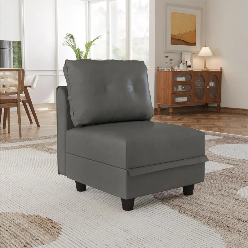 Dark Grey Modular Sofa Middle Module with Storage for Customizable Sectional Sofa Modern Faux Leather Fabric