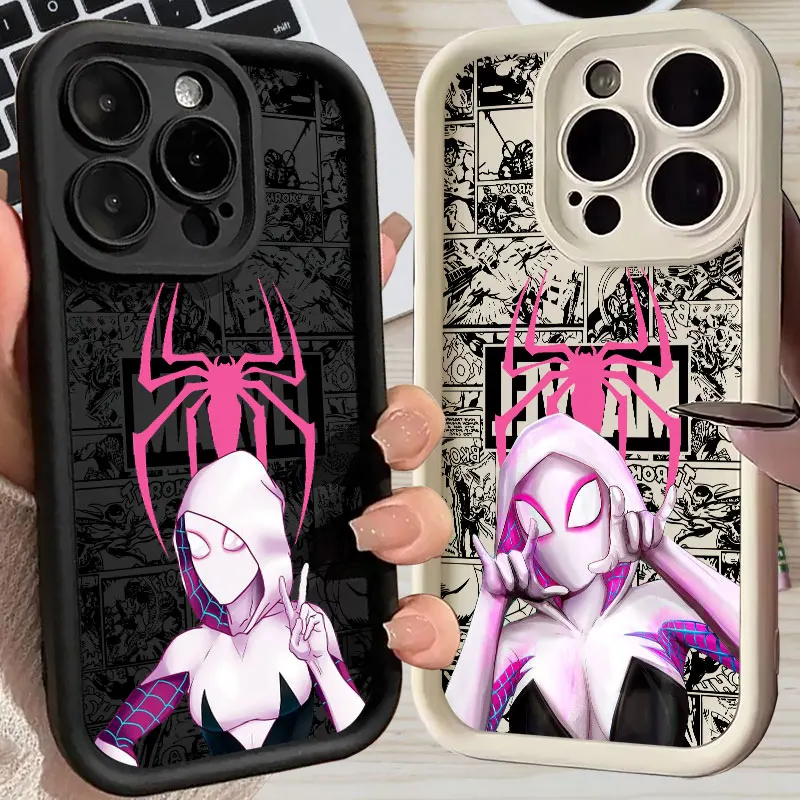 Marvel Comics Phone Case For iPhone 11 12 13 14 15 16 Pro Max Spider Gwen Thicken Silicone Case For iPhone 15 16 Plus Soft Cover