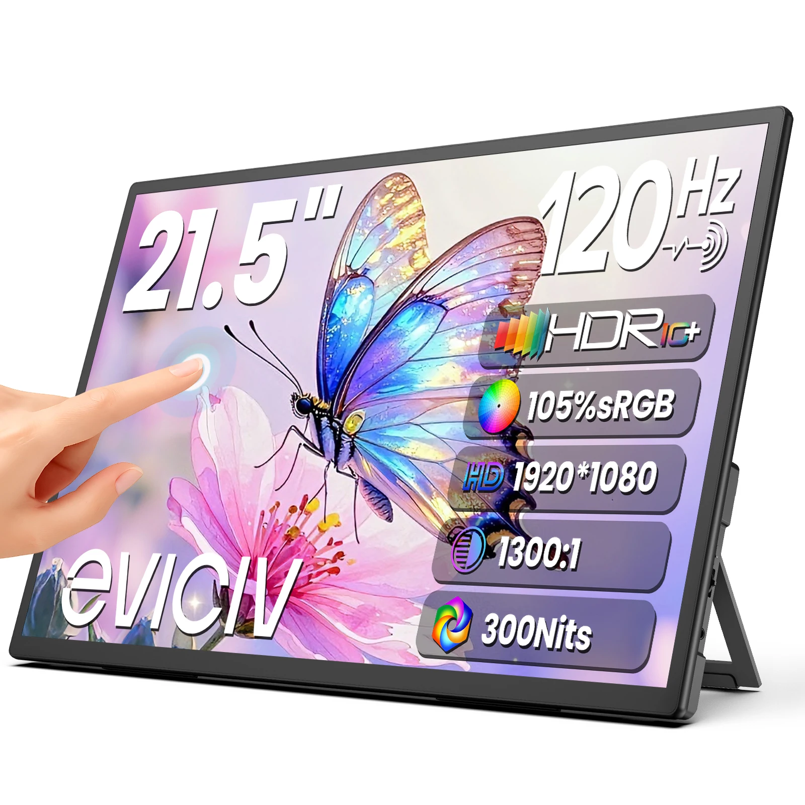 Monitor portátil táctil EVICIV de 10 puntos 21.5 pulgadas FHD 105% sRGB 120Hz HDMI USB-C Pantalla de viaje para portátil MacBook PC