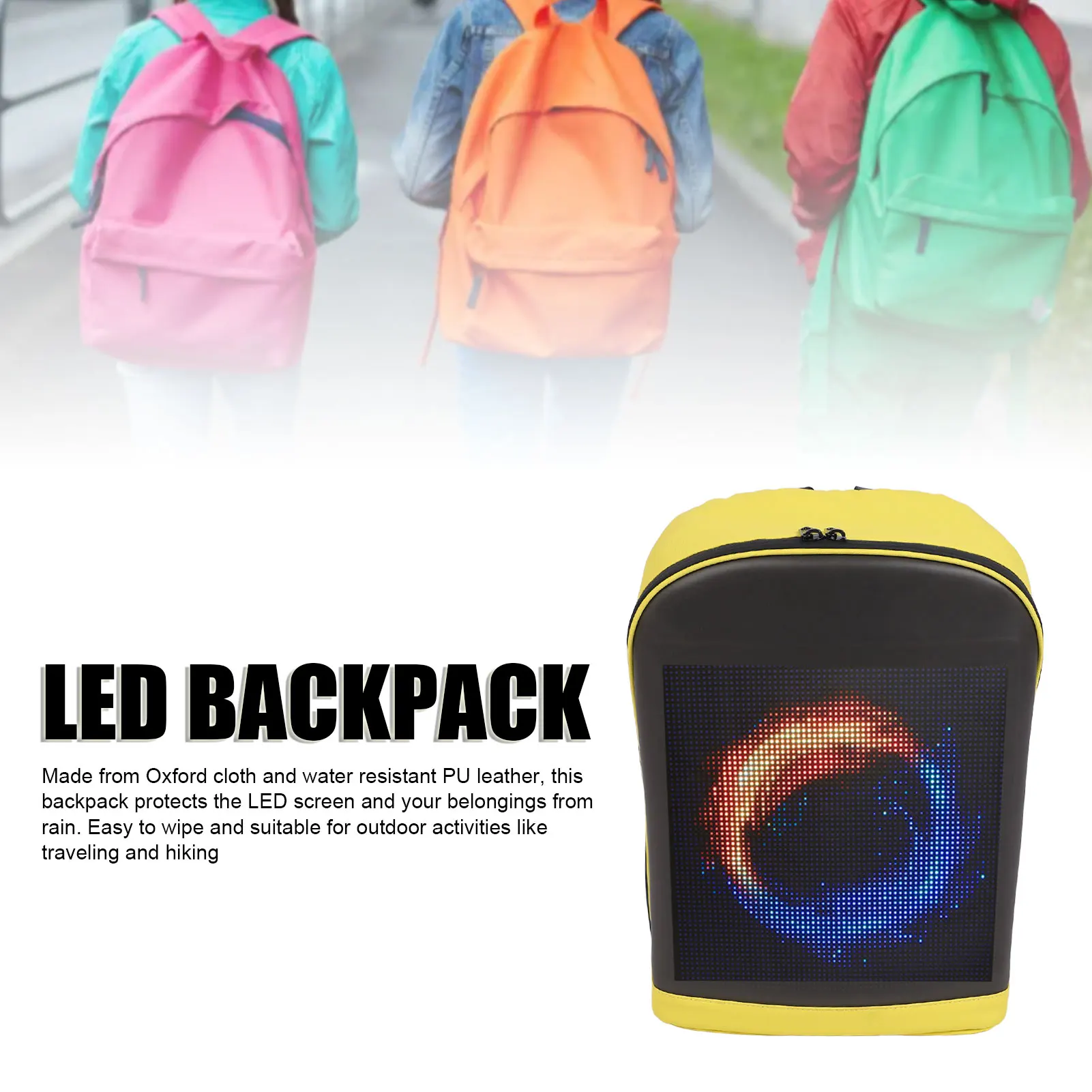 

LED Backpack 64x64 Px Photo Icons Color Display Screen Portable 16in with USB Port for Motorcycle