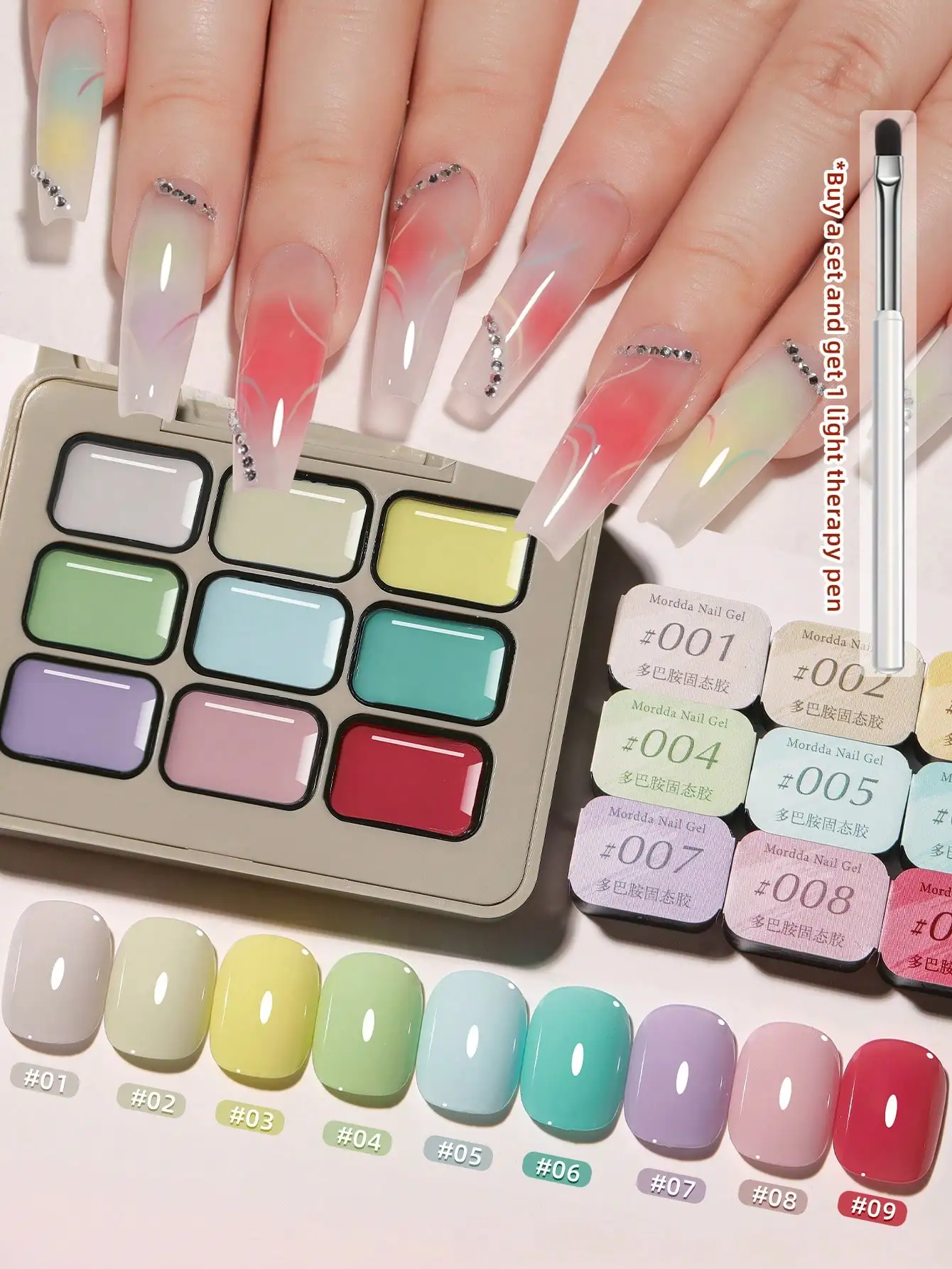 

9-colors Dopamine patter glue smudges canned high saturation popular semi-solid nail polish glue-Duo Ba An