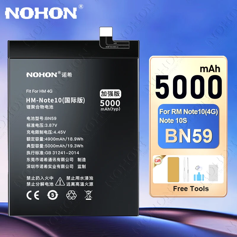 NOHON BN59 5000mAh Battery for Xiaomi Redmi Note 10 4G 10S Note10 Phone Bateria High Quality Lithium Polymer Batteries