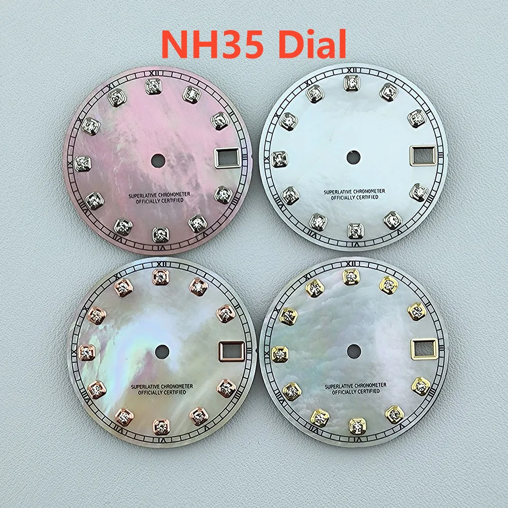 watch dial N H35 Diamond Dial Pearl Shell Dial Custom logo 28.5mm Suitable for N H35/N H36 Movement Watch Repair Tools