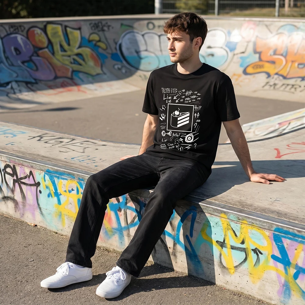 Vintage Portal The Cake Is A Lie T-Shirt Retro Video Game Print Casual Cotton Short Sleeve Tee for Men Women Gamers