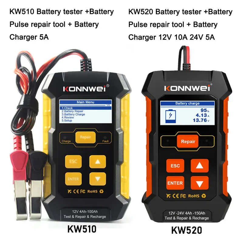 

KONNWEI KW520 12V 10A 24V 5A Automatic Car/Truck Battery Tester KW510 Full Auto 12V 5A Car Battery Tester Pulse Repair Tools