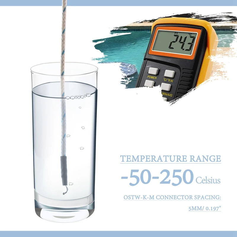 Sonda de termopar tipo K, sensor de temperatura do cabo,-50-250 Celsius, 10m