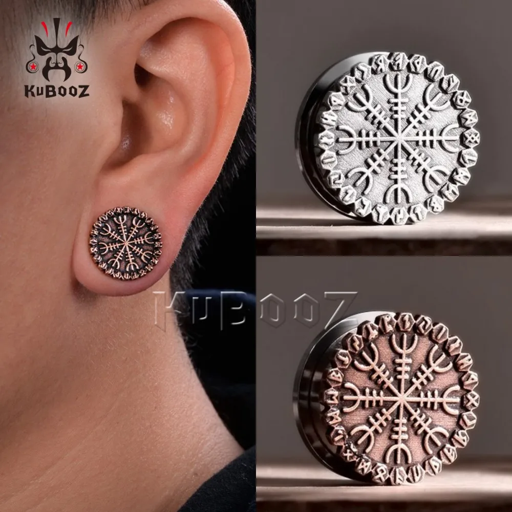 KUBOOZ Vintage Stainless Steel Mysterious Rune Ear Plugs Piercing Tunnels Expanders Body Jewelry Earring Gauges Stretchers 2PCS