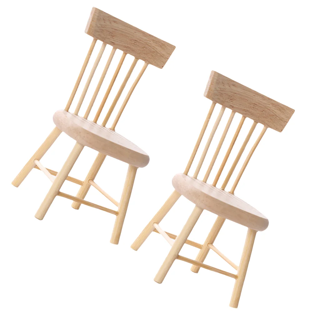 

2 Pcs Chairs Toys Mini Miniature Wooden Model Furniture Figure Ornament Kids Child