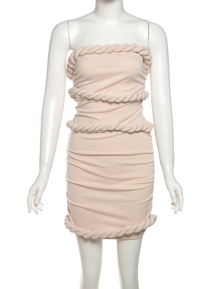 Weird Puss plait patchwor Dress Women Elegant Skinny Y2K Chic Strapless Summer Trend Sweet Birthday Party Street Mini Bodycon