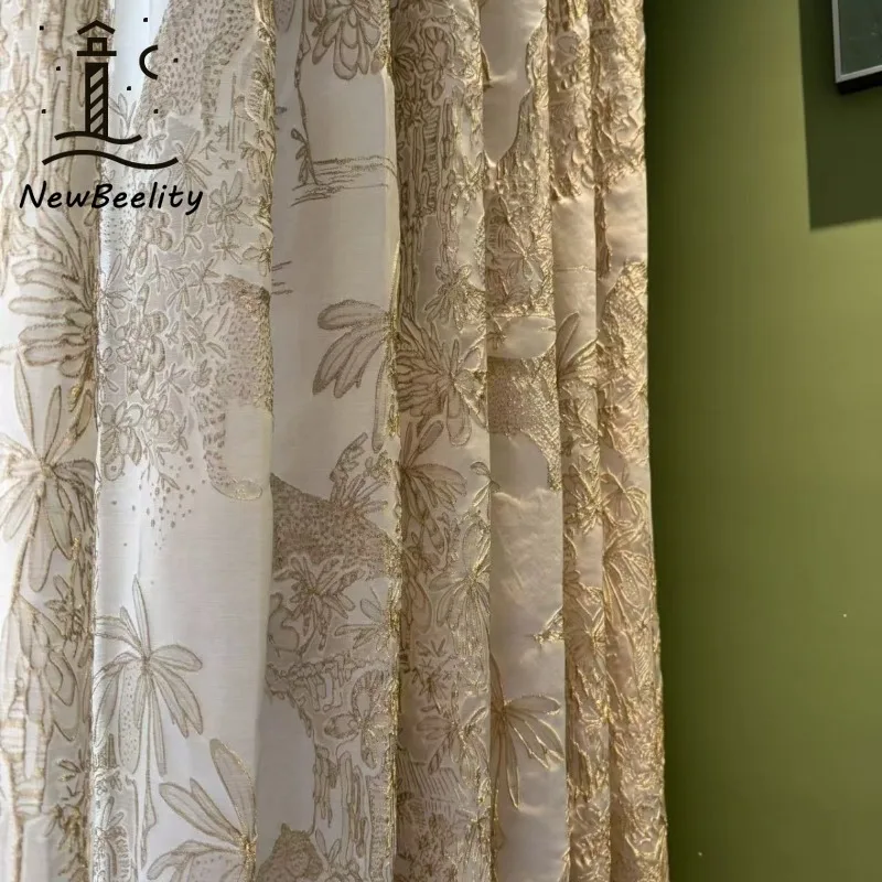New Gilt Relief Curtains Gold Wire Jacquard High Density Curtains for Living Dining Room Bedroom Luxury Custom Size European