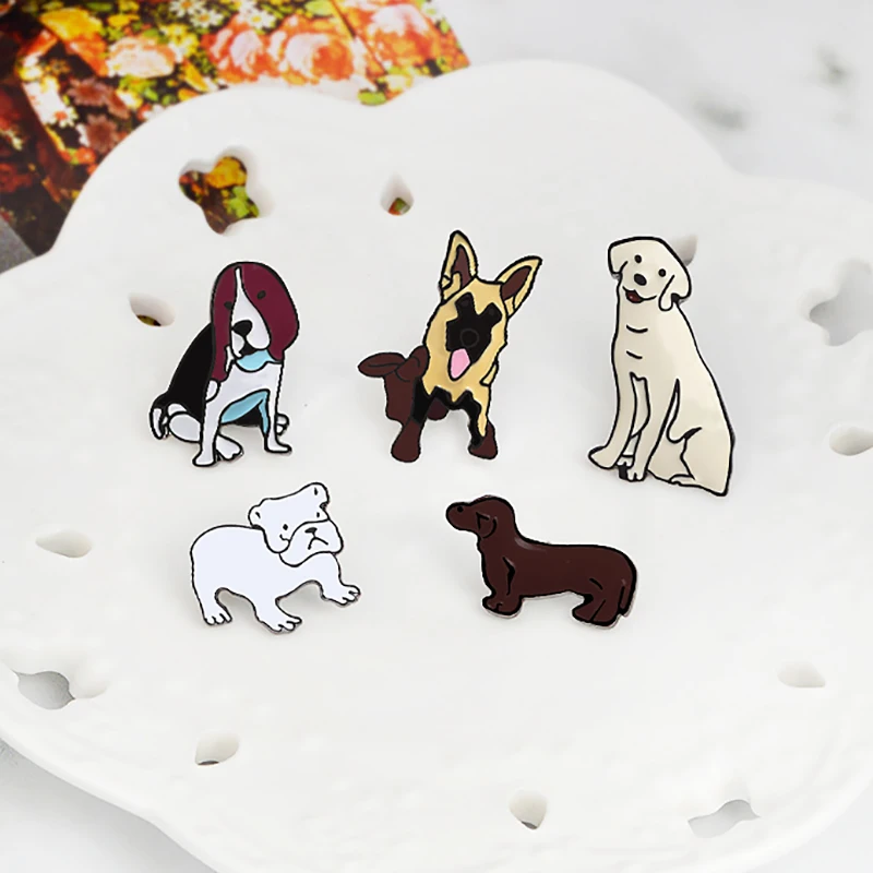 Cute Funny Pet Dogs Enamel Pins Cartoon Animals Chihuahua German Shepherd Brooches for Dog Lover Jewelry Bag Clothes Denim Badge