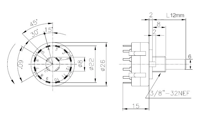 Hot RS26 1 Pole Position 12 Selectable Band Rotary Channel Selector Switch Single Deck Rotary Switch Band Selector High-quality