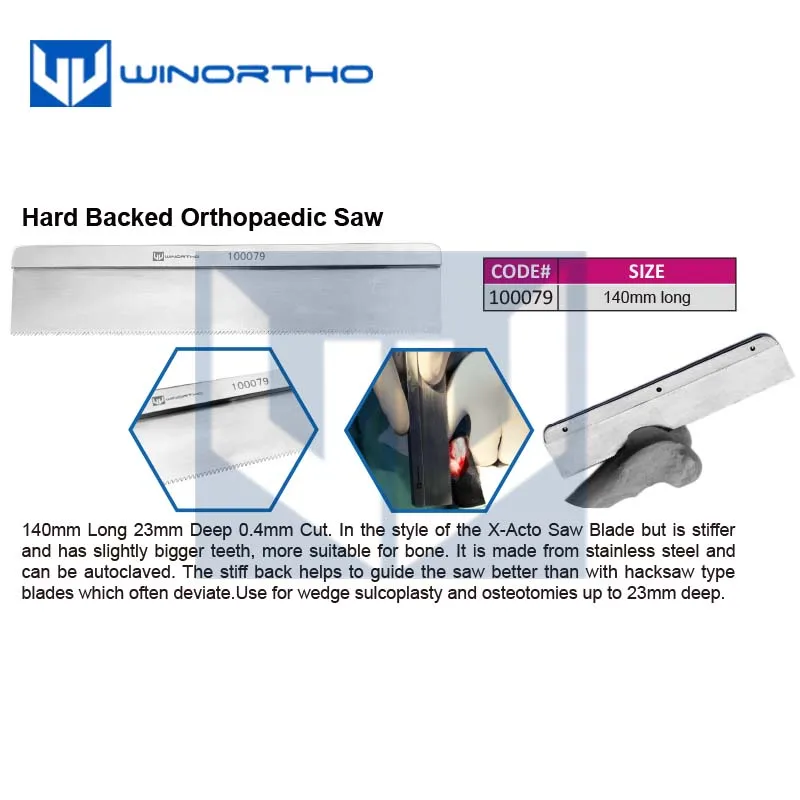 Hard Backed Orthopaedic Saw 0.4mm cut Stainless Steel 140mm long veterinary orthopedic instruments view 3