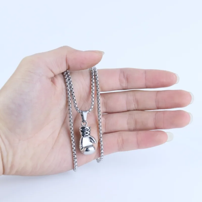 فاسق التيتانيوم الصلب سلسلة الملاكمة قفاز شكل قلادة قلادة الصلبة زوجين الترقوة سلسلة مجوهرات شخصية هدية عيد