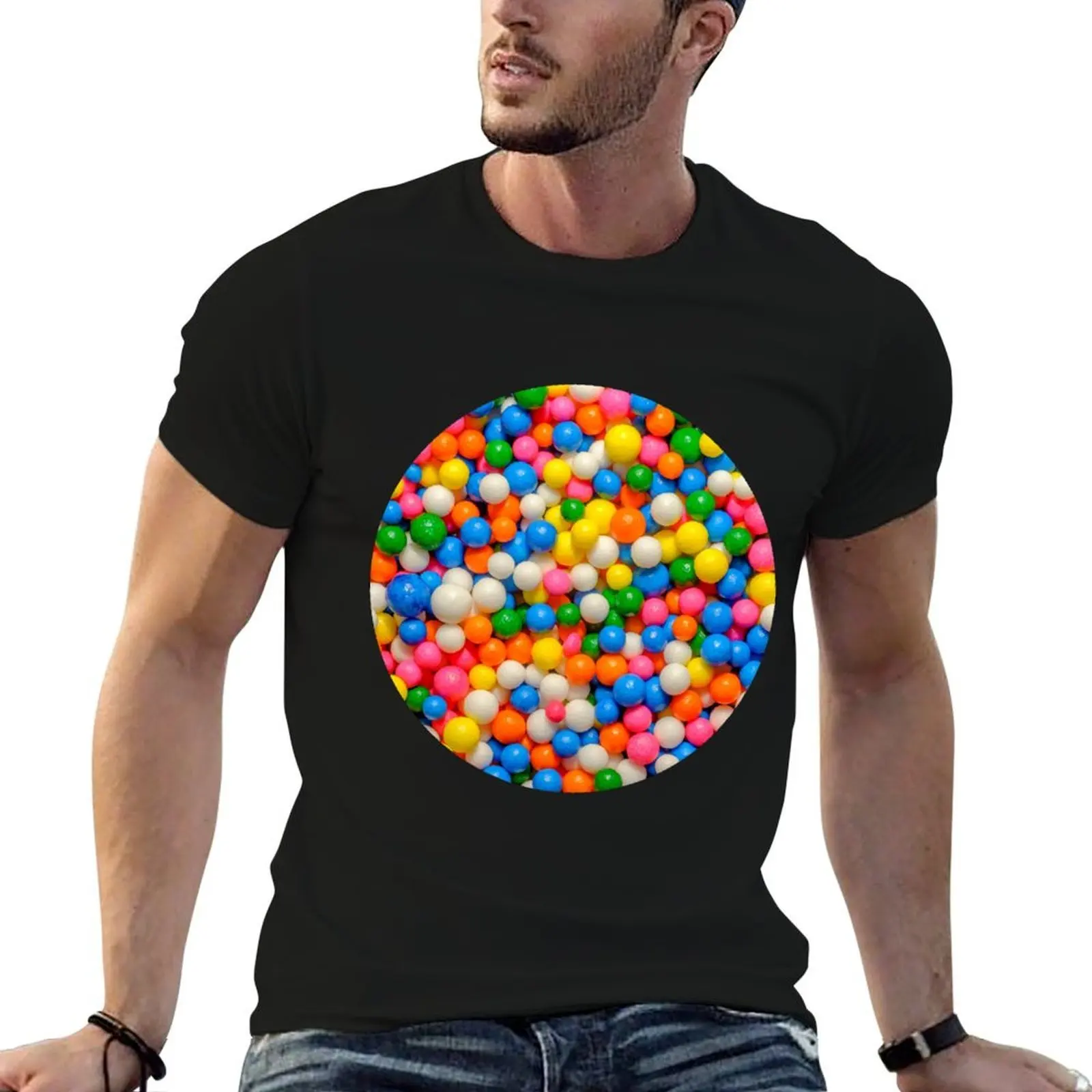 

Sprinkles Spheres Multicolored Candy Photo Pattern T-Shirt anime t shirts for man man t shirts high quality luxury brand T-Shirt