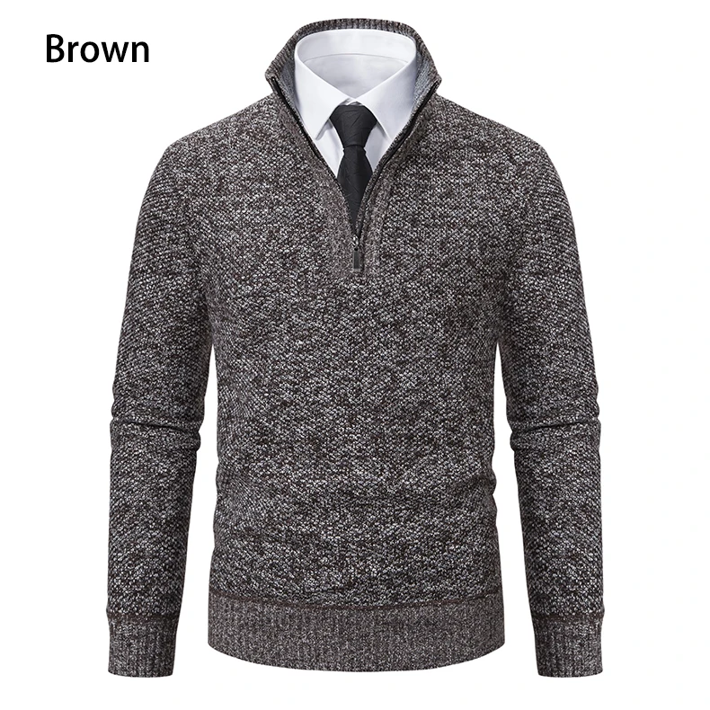 Herren Pullover Herbst und Winter neue Strickwaren einfarbig mit einem unteren Hemd greifen Fleece warmen und bequemen Pullover – Detail 5