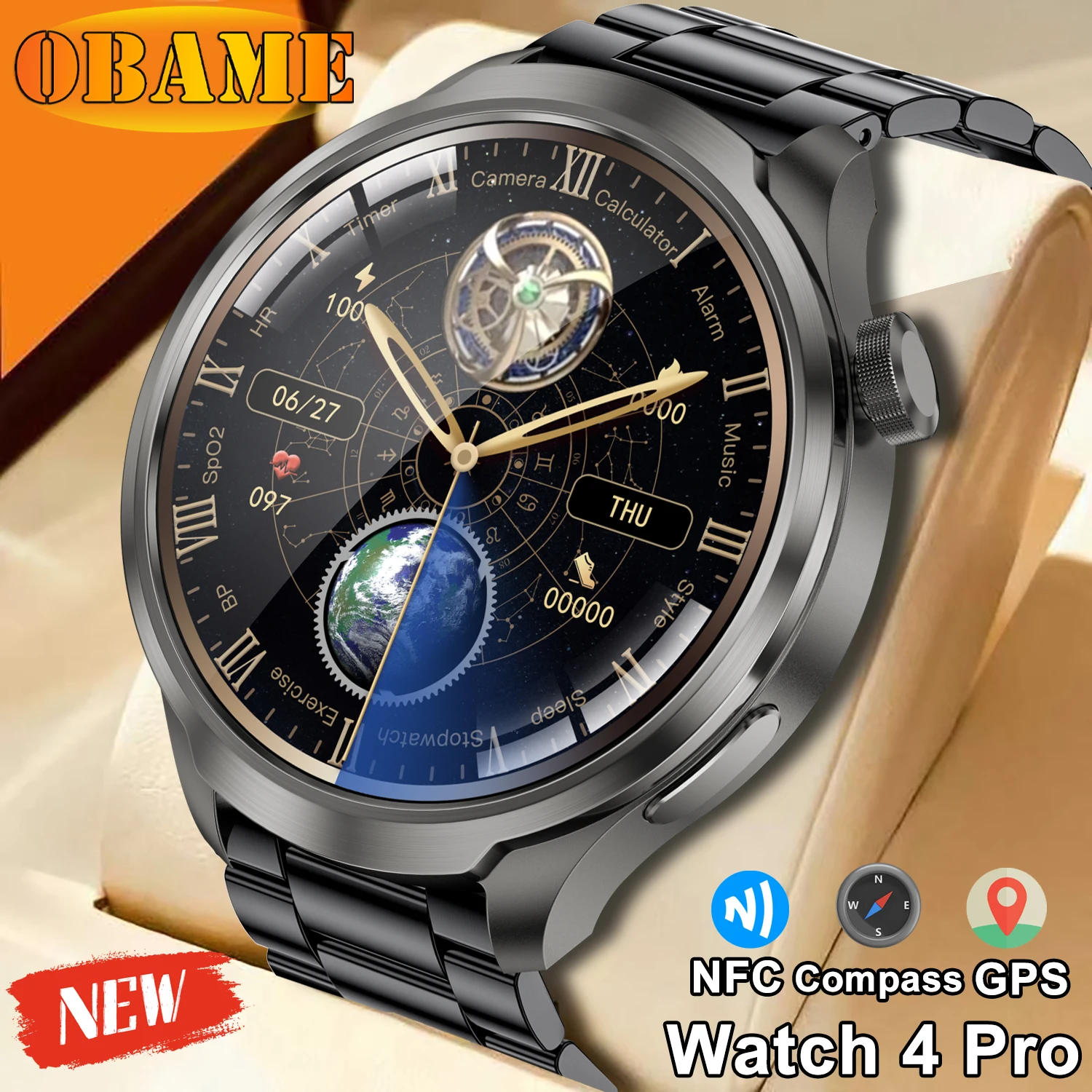 

2025Новые часы 4 Pro Смарт-часы для мужчин 360*360 HD Большой экран 410 мАч SmartWatch NFC GPS Компас Пульсометр Спорт на открытом воздухе Смарт-часы