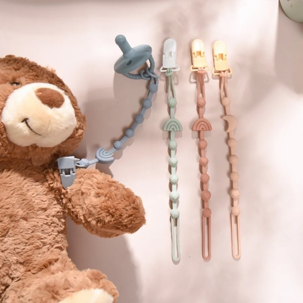 Cute BPA Free Silicone Pacifier Chain Solid Color Anti-Lost Dummy Chain Universal Fit Baby Pacifier Clip Newborn Infant Baby