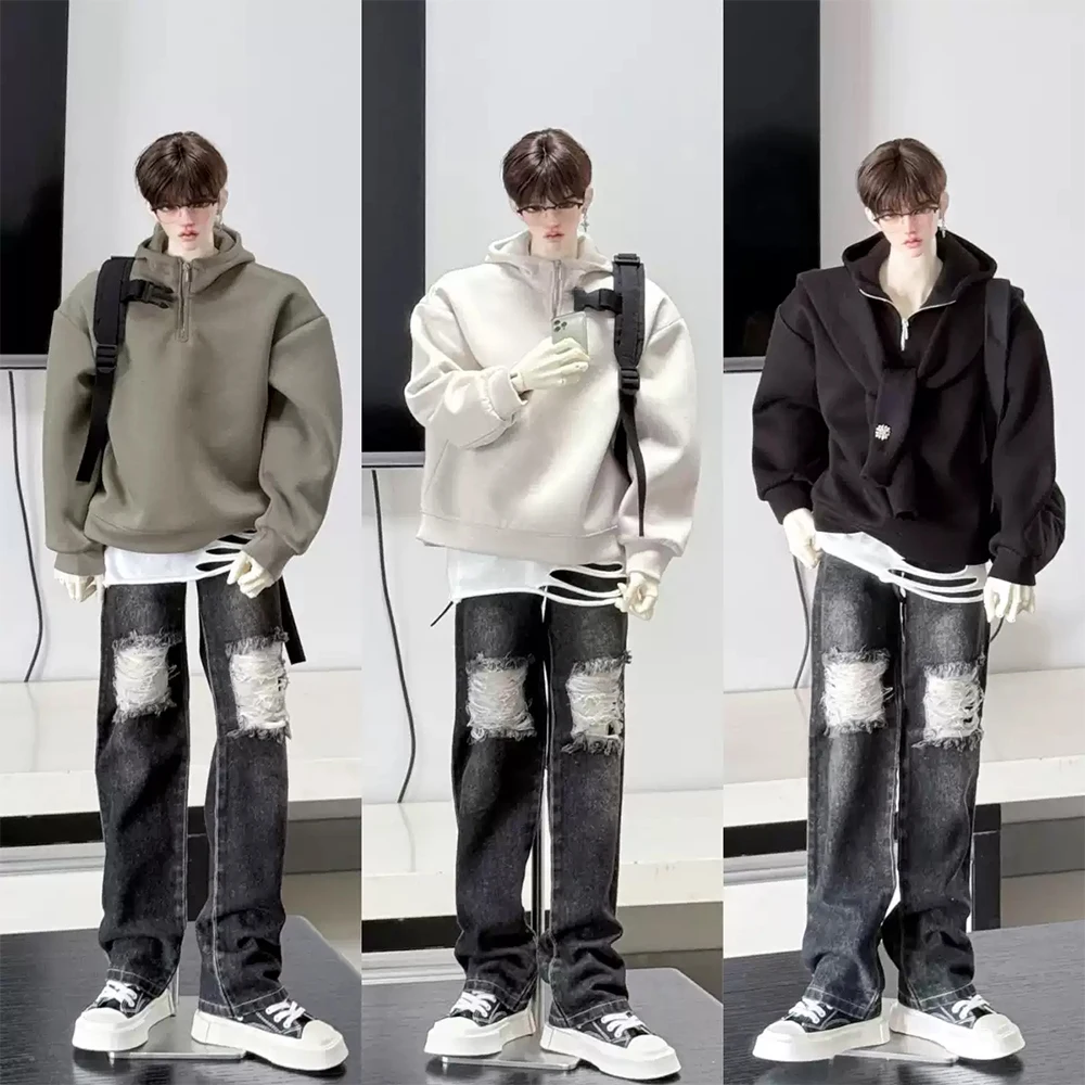 

D09-P800 children handmade toy 1/4 uncle ID75 BJD/SD Doll clothes Half zip hooded sweat shirt 1pcs