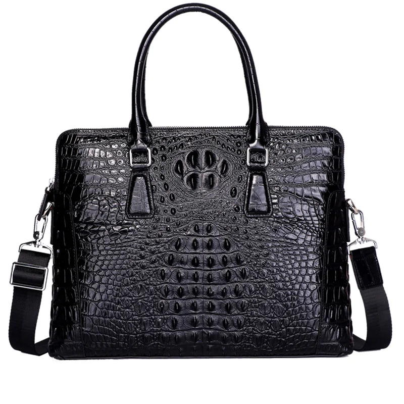 

Men's Crocodile Print Double Zipper Briefcase Business Casual Top Cowhide Crossbody Bag