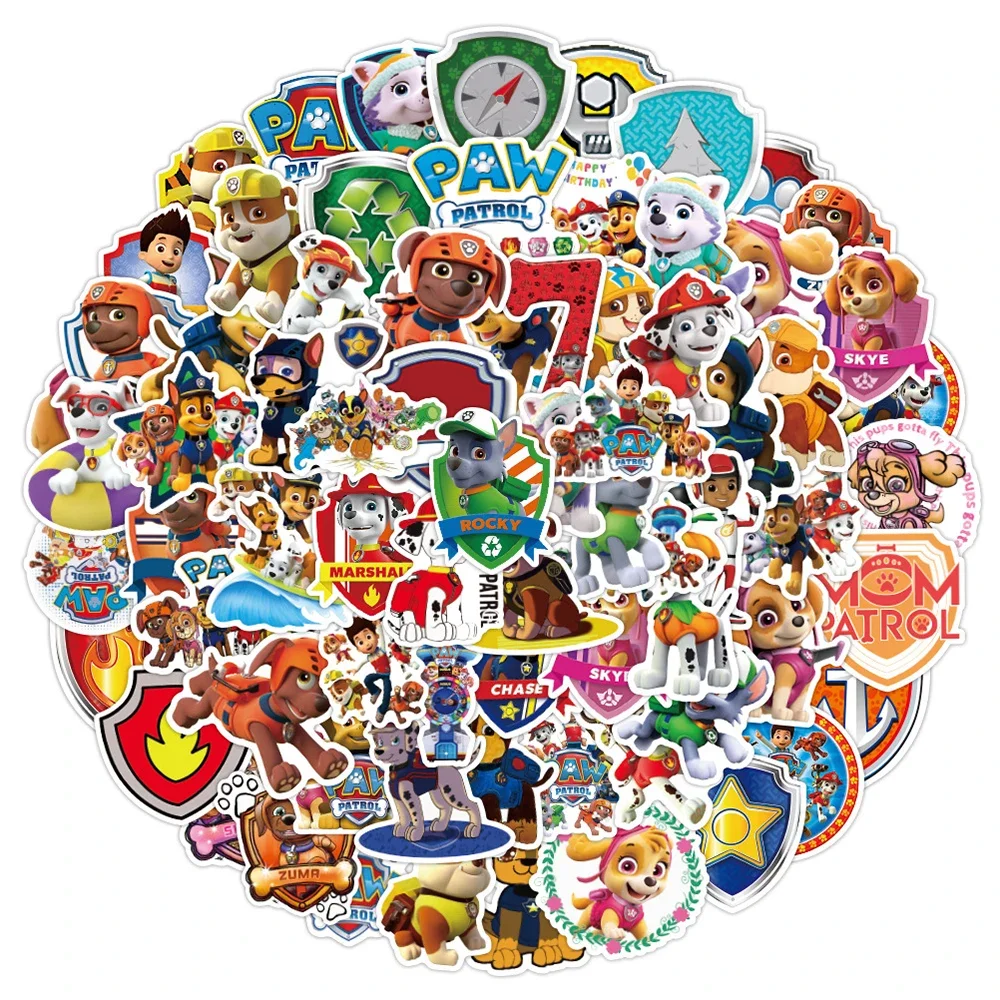 10/30/50/100PCS Paw Patrol Kids Toy Stickers Cartoon Decals PVC Waterproof  DIY Phone Luggage Fridge Guitar Bike Toys For Boys