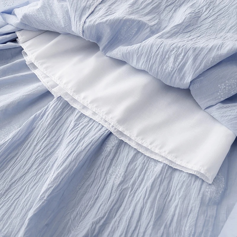 レトロフォレストシステム刺繍入り二重層麻スカート女性用夏薄手伸縮性ウエストドリフトAラインロングスカート